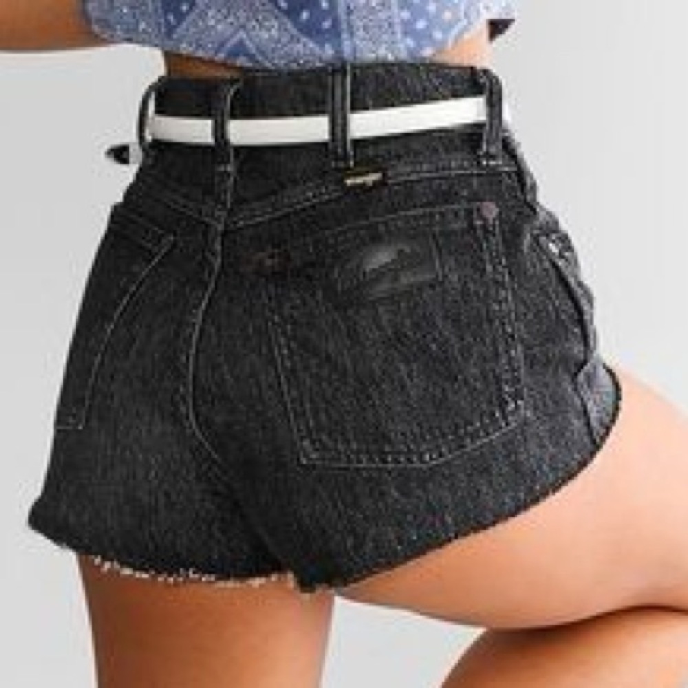 Wrangler Festival Earthwash Black Raw Hem Denim Shorts